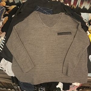 Charcoal sweater with leather trim